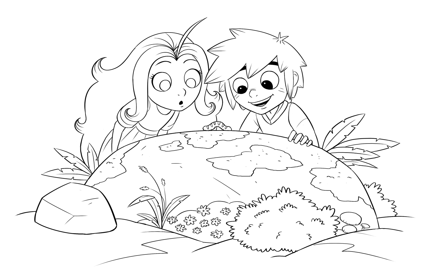 Bilde av karakterene Magnus og Saga sammen som kan skrives ut og fargelegges